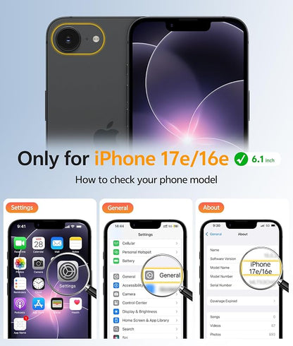 FNTCASE for iPhone 17e Case: iPhone 16e Phone Case [Compatible with Magsafe] Translucent Matte Case with [Screen Protector] Military Grade Shockproof Protective Phone Cover-Black