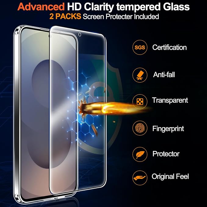 MOZOTER for Samsung Galaxy S25 FE Case,[Compatible with MagSafe][12Ft Military Dropproof][2*Screen Protector] Anti-Slip Shockproof Holsters Case for S25 FE-Clear