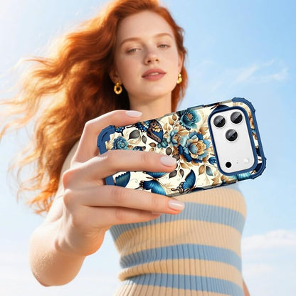 Hocase for iPhone 17 Pro Max Case, Heavy Duty Shockproof Protection Soft Silicone Rubber+Hard Plastic Bumpers Hybrid Protective Case for iPhone 17 Pro Max 2025 - Blue Butterflies
