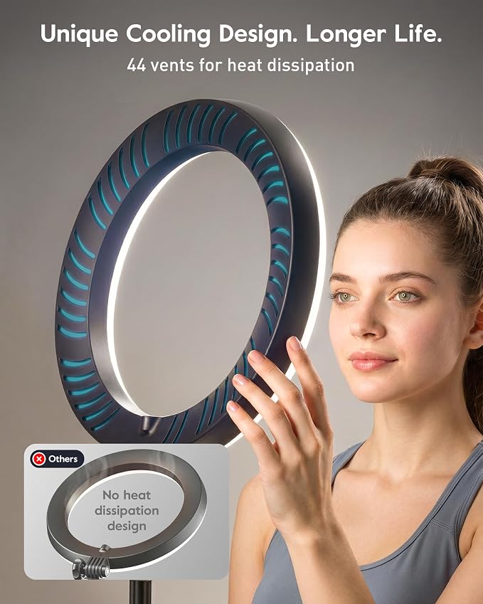 Tripod for iPhone with Light & Phone Holder - 10.5'' Ring Light with Stand - Second Arm with Overhead Phone Mount, Fast-Adjust Bamboo-Flex Stand & Remote for Content Creators, Video Recording