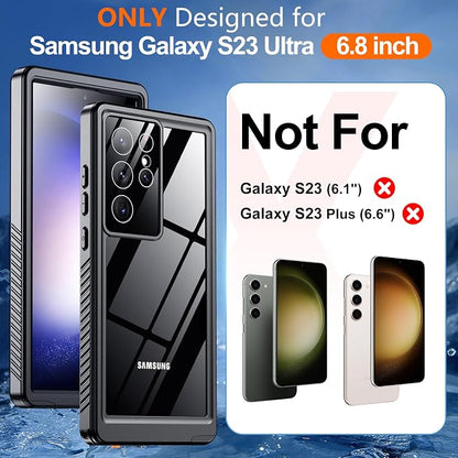 Hualele for Samsung Galaxy S23 Ultra Case Waterproof, Built in Lens & Screen Protector Rugged Full Body Protective Military Grade Drop Protection IP68 Underwater Cover Case for Galaxy S23 Ultra Black
