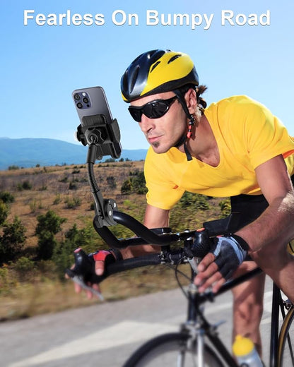 Gooseneck Phone Holder for Bike, [Flexible Arm] Motorcycle Phone Holder, Electric Bike Cell Phone Mount for iPhone 16 Pro Max/Plus, 15 Pro Max, Galaxy Series and More 4-7 inch Smartphones