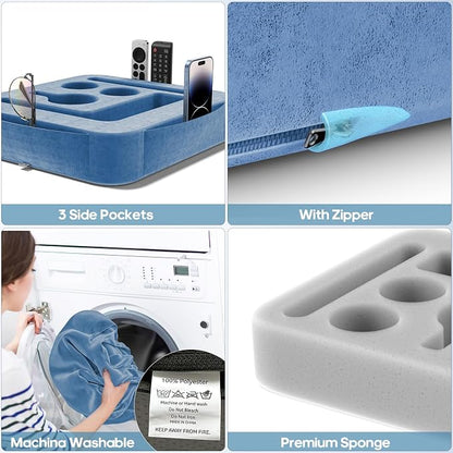Couch Cup Holder Tray, Couch Caddy for Drink, Snack, Phone, Remote, Ipad, Game Controller, Large-size Sofa Cup Holder for Bed, Sofa, Car, Desk, Blue