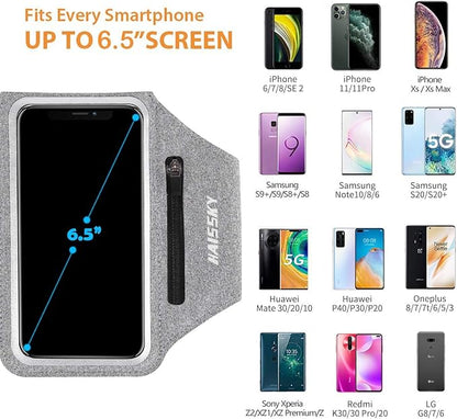 Running Armband with Earphone Bag Cell Phone Armband for iPhone 17 16 15 Pro 14 Plus 13 11 XR, Galaxy S24/S10 Water Resistant Sports Phone Holder Case & Zipper Slot Car Key Holder for 6.7 inch Phone