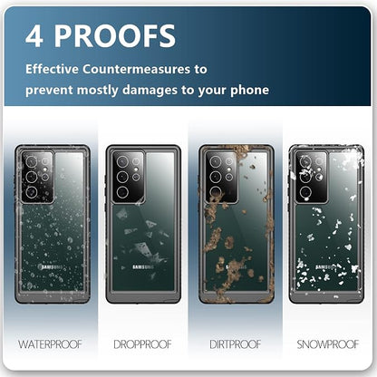 SPIDERCASE Designed for Samsung Galaxy S22 Ultra Case, Waterproof Built-in Screen Protector Full Protection Heavy Duty Shockproof Case, Green/Clear