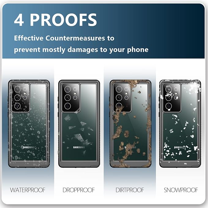 SPIDERCASE Designed for Samsung Galaxy S22 Ultra Case, Waterproof Built-in Screen Protector Full Protection Heavy Duty Shockproof Case, Blue/Clear