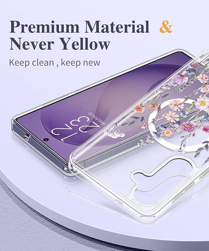 GVIEWIN for Samsung Galaxy S26 Case Compatible with MagSafe, Clear Floral Shockproof Protective Women Phone Case, Non-Yellowing, Screen & Camera Lens Protector for Galaxy S26 6.3", Floratopia/Colorful