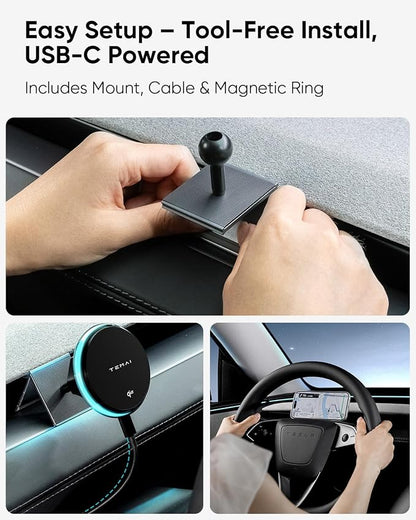 Car Mount Charger, 15W MagSafe Wireless Car Charger & Phone Holder for Tesla Model 3 2024+(Highland)- Strongest Magnetic Fast Charging Accessories Slideable Air Vent Mount with Silicone Pads