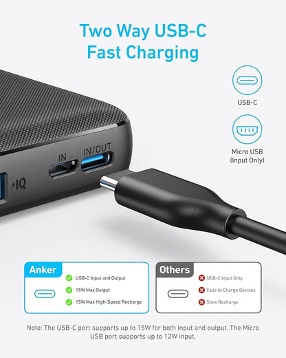 Anker Power Bank(PowerCore 10K), Compact Travel-Ready 10,000mAh Battery Pack with PowerIQ Charging Technology, 5V/3A High-Speed Charging for iPhone, iPad,and More (2, Black)