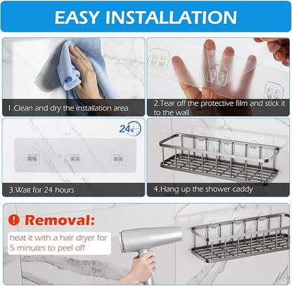 Lsnisni 10 Pack Shower Caddy Adhesive Replacement, Shower Adhesive Strips, Strong Adhesive Hooks, Waterproof Sticker, No Drilling, for Bathroom Shelf and Kitchen Racks