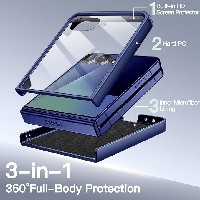 JETech Case for Samsung Galaxy Z Flip 7, Blue Shadow | Built-in Front Screen Protector, Slim Hard PC Design, Shockproof Protection, Anti-Scratch Finish