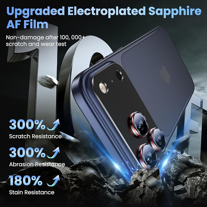 Uyiton for iPhone 17 Pro Max Camera Lens Protector - [Unique Typography + Phone Lens Red Circle Design] Metal Tempered Glass Camera Cover, Black + Red