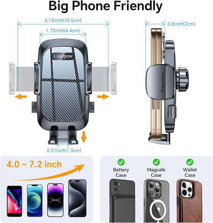 Car Phone Holder Mount【Window + Vent +Dash】Windshield Phone Mount for Car【360°Rotation】Suction Cup Phone Mount for Truck Stand Phone Holder Camera Mount for iPhone Comfortable Natural Video Recording