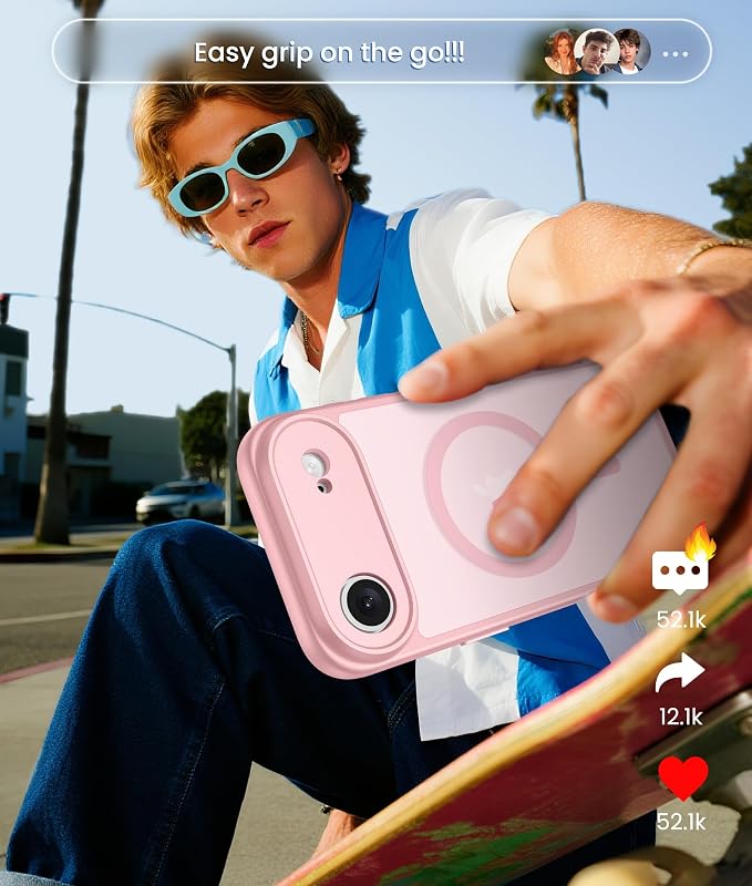 FNTCASE for iPhone Air Case: [Compatible with Magsafe] Translucent Matte Cases with [Full Camera Protection] [Screen Protector] Military Grade Shockproof Protective Phone Cover - Light Pink