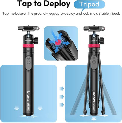 ULANZI MT-44B Phone Tripod, 59'' Auto Open Phone Stand with Dual Camera Set up, 360° Ball Head, Extendable Selfie Stick w Cold Shoe for Filming/Selfie in Vlog, Family Gatherings, Black