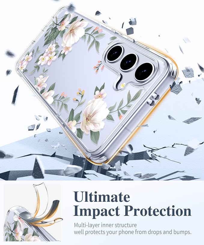 GVIEWIN for Samsung Galaxy S25 Plus Case, Clear Floral Slim Shockproof Protective Women Phone Case, Non-Yellowing, with Screen Protector & Camera Lens Protector for S25 Plus 6.7", Magnolia/White