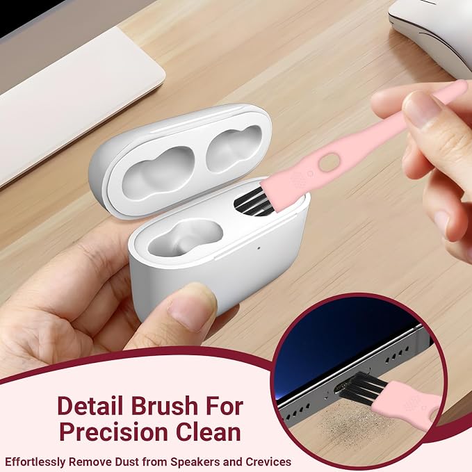 Phone Charging Port Cleaning Tools Kit, Speaker Port Cleaner kit fit for iPhone Phone, Cleaning Kit fit for Cell Phone Earbuds, USB C Cleaning kit, Pink Kit Very Suitable for Women, Stocking Stuffers