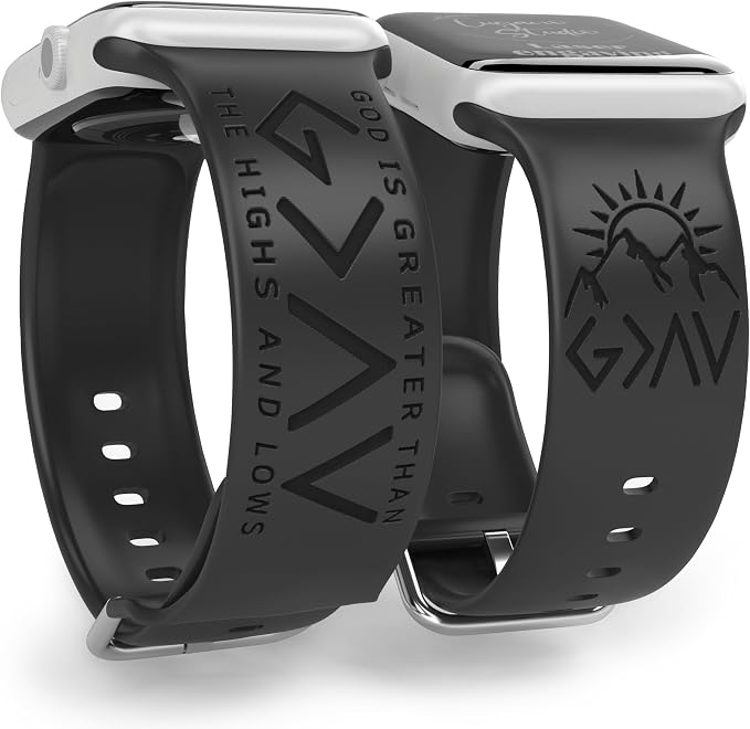 God is Greater Than the Highs and Lows Watch Band Compatible with Apple Watch Laser Engraved iWatch Band Silicone 38mm - 46mm 49mm Strap Jesus Psalm Christian God Blessed (38/40/41mm M/L, Black)