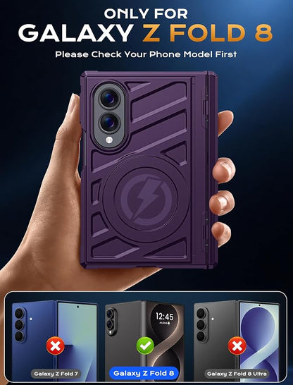 Protective Case for Samsung Galaxy Z Fold 8 5G 2026, Magnetic MagSafe Compatible, Full Hinge Protection, Dual Angle Kickstand, Shockproof Anti-Scratch TPU+PC Phone Cover Purple