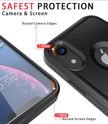 Diverbox for iPhone XR Case [Tempered Glass Screen Protector] [Shockproof] [Dropproof] Heavy Duty Protection Phone Case Cover for Apple iPhone XR (Black)