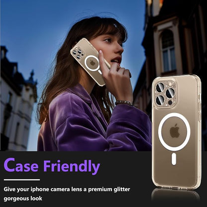 Camera Lens Protector for iPhone 16 Pro/iPhone 16 Pro Max, Glitter Camera Cover with 9H Tempered Glass Metal Ring, Lens Protector for iPhone 16 Pro/16 Pro Max (Glitter-Titanium Gold)