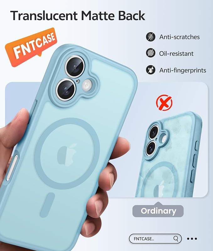 FNTCASE for iPhone 17 Case, Compatible with Magsafe, Glass Screen Protector | Full Camera Protection, Translucent Matte, 14FT Military Grade Drop Proof, Shockproof Protective Phone Cover, Teal
