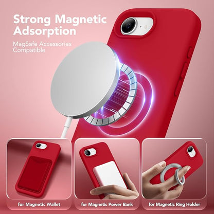 Magnetic for iPhone 17e/iPhone 16e Case, Compatible with MagSafe, [Soft Anti-Scratch Microfiber Lining] Slim Silicone Shockproof Protective Phone Case for iPhone 17e/16e 6.1", Deep Red