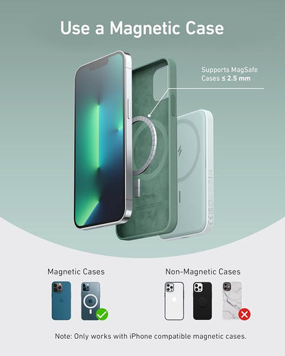 Anker 621 Magnetic Portable Charger (MagGo), 5,000mAh Wireless Power Bank with USB-C Cable, Magsafe-Compatible Battery Pack for iPhone 16/15/14/13/12 Series