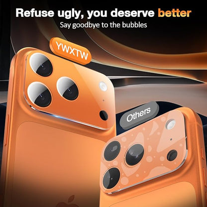 YWXTW [0 Bubbles for iPhone 17 Pro Camera Lens Protector, Full Coverage Tempered Glass Lens Screen Protector for iPhone 17 Pro Accessories, Case Friendly, HD Clear, 3 Pack (Cosmic Orange)
