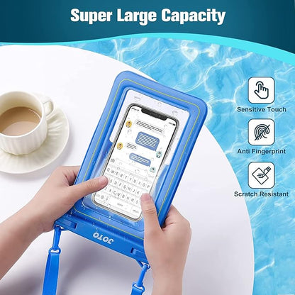 JOTO [IP68 Floatable Large Floating Waterproof Phone Pouch Up to 10", Underwater Phone Case Cellphone Dry Bag for iPhone 17 16 15 14 13 12 11 Pro Max Xs Max XR X 8 7 Plus SE/Galaxy S24 S23 S22 -Blue