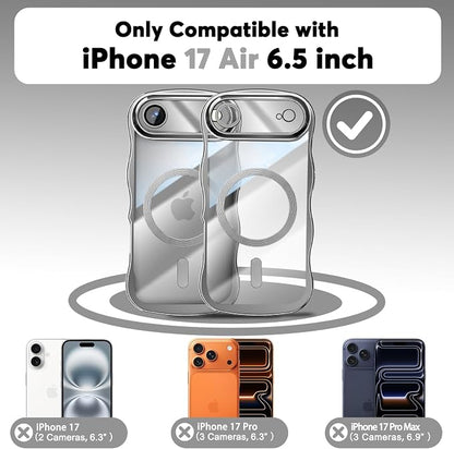 Misscase for iPhone Air Case with Privacy Screen Protector,Compatible with MagSafe,Cute Wave Frame Anti-Scratch Case with Camera Lens Protector Plating Bling Case for iPhone 17 Air Silver