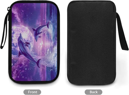 Purple Moonlight Dolphin Print Storage Pouch - Earphone, Cable Organizer, Power Bank & Data Cables Storage, Headset Organizing Multipurpose Bags