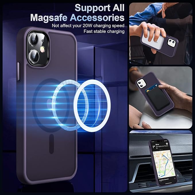 MOCCA Strong Magnetic for iPhone 12 Case/iPhone 12 Pro Case, [Compatible with Magsafe][Mil-Grade Drop Protection] Slim Shockproof Translucent Protective Phone Case for iPhone 12/12 Pro, Deep Purple
