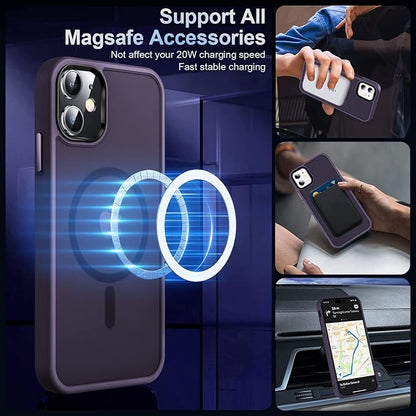MOCCA Strong Magnetic for iPhone 11 Phone Case,[Compatible with Magsafe][Glass Screen Protector+Camera Lens Protector] Slim Thin Shockproof Cover Case for iPhone 11 6.1 inch, Deep Purple