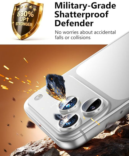 EZ-GLAZ-Camera Lens Protector for iPhone 17/16/15/14 Pro & Pro Max Series, with Aerospace-Grade Aluminum Alloy Ring, 1:1 Invisible Fit & Ultra-Clear, Military-Grade 9H+ Glass, Silver