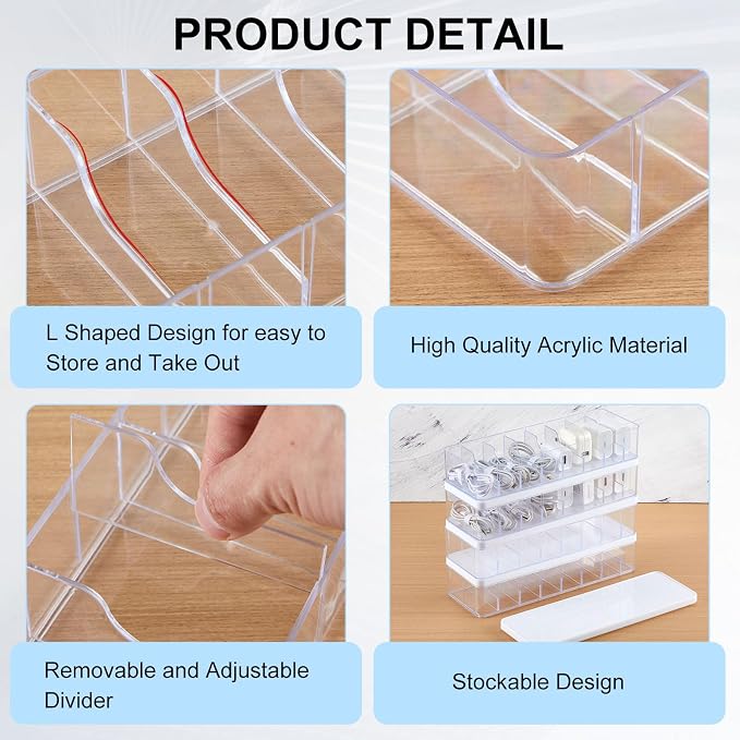 Tatuo 6 Pcs Cord Organizer for Drawer Desktop, Cable Organizer Box with 8 Compartments and Wire Ties, Plastic Charger Storage with Lid, Electronics Case for Home Office Accessories (Small,Clear,White)