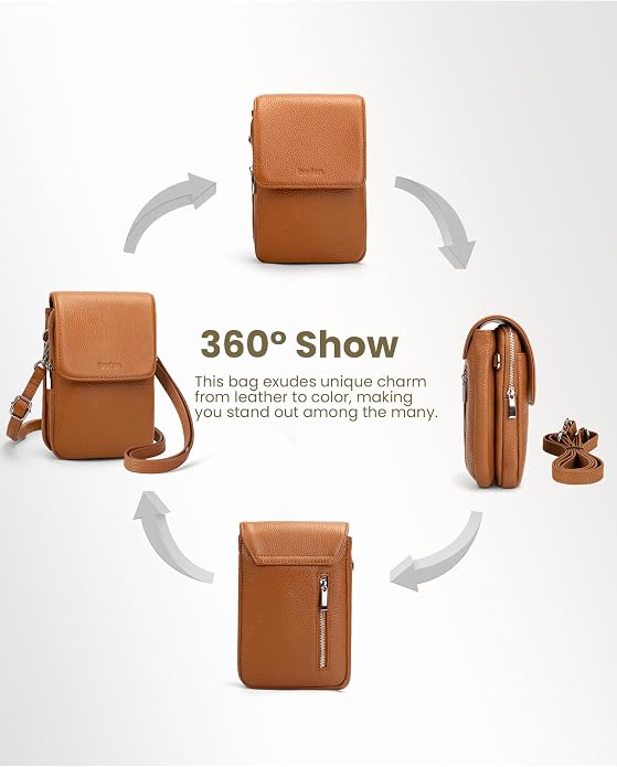 befen Genuine Leather Small Crossbody Bags for Women, Cell Phone Cross body Purse Bag with RFID Blocking Card Slots