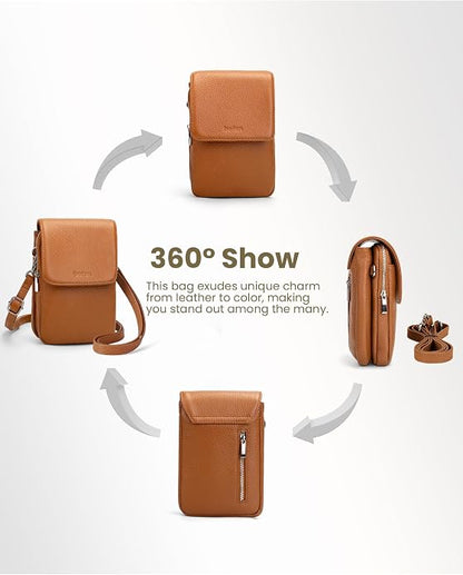 befen Genuine Leather Small Crossbody Bags for Women, Cell Phone Cross body Purse Bag with RFID Blocking Card Slots