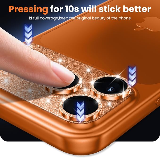 WSKEN for iPhone 17 Pro Max Camera Lens Protector, [Military Grade Shatterproof] [Strong Adhesion] Metal Aluminum Alloy Tempered Glass Camera Screen Protector, Glitter Orange