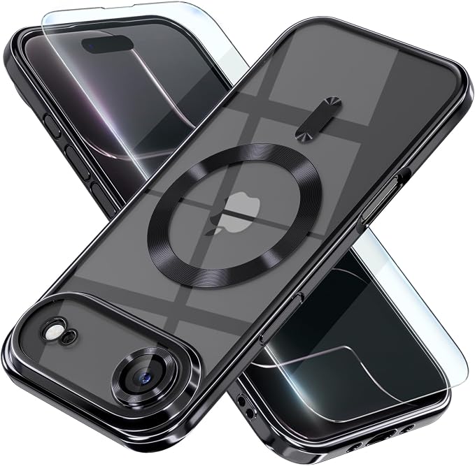Misea Magnetic for iPhone 17 Air Case Compatible with MagSafe [Never Yellowing] [Military Grade Drop Protection] Full Camera Lens Protector Plating Soft Clear Phone Case for Women, Black