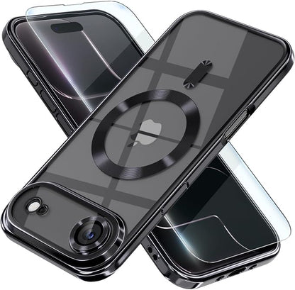 Misea Magnetic for iPhone 17 Air Case Compatible with MagSafe [Never Yellowing] [Military Grade Drop Protection] Full Camera Lens Protector Plating Soft Clear Phone Case for Women, Black