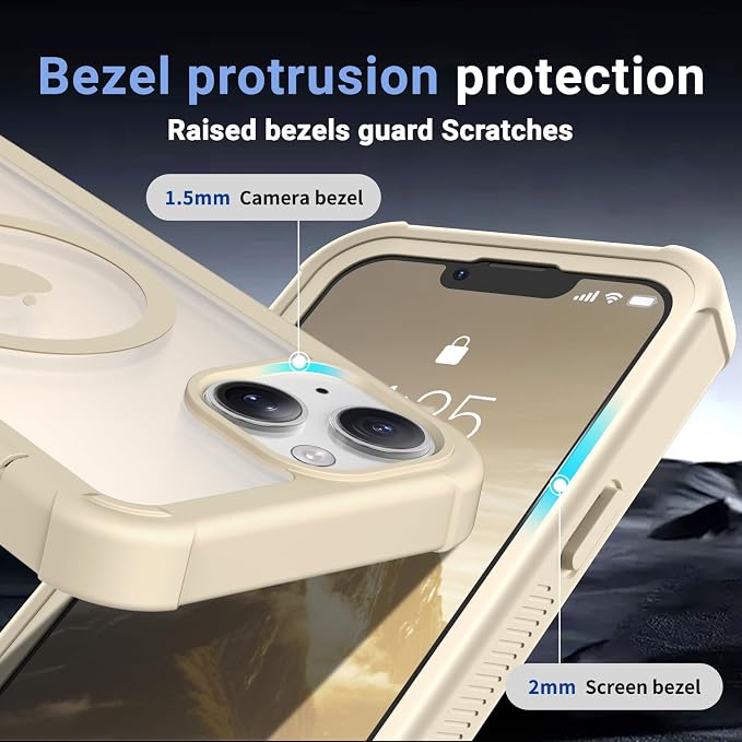 jaroco Magnetic for iPhone 14 Case, [Compatible with MagSafe][Military Grade Drop Protection][Heavy Duty Protection][Non-Slip][Shockproof] 2-Layer Durable Bumper Phone Case 6.1''-Antique White