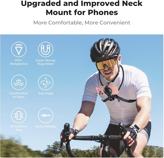 K&F CONCEPT Neck Phone Holder, 2-in-1 Magnetic & Clip-on Phone Neck Holder, POV Phone Holder, Hand Free Chest Stand Compatible with iPhone 17-12 Seires Android Phones