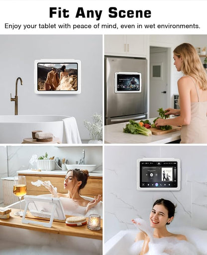 MoKo iPad Shower Holder Waterproof, 360° Rotatable Shower Tablet Holder for 11" iPad, Magnetic Tablet Mount for Fridge, Telescopic Arm, Anti-Fog Touch Screen, 3 Placement Modes, for Bathroom Kitchen