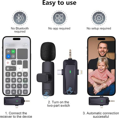 wireless lavalier microphone, suitable for iPhone/Android phones/cameras/computers/four in one lavalier microphone, suitable for video and audio recording, TikTok, etc., with microphone Bags, black