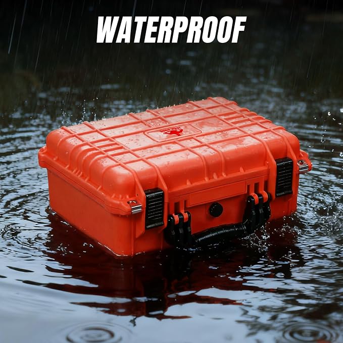 Jack Boss 16x 12.8x 6.8 Inch Hard Case, Portable Weather Waterproof Protective Camera Case with Customizable Foam, Fit Use of Drones, Camera, Equipments, Orange