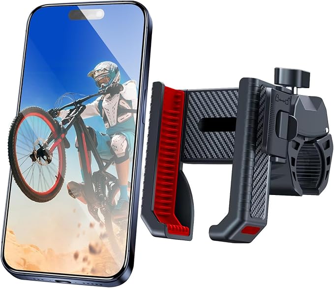Bike Phone Mount Holder, Motorcycle Phone Mount Handlebar Clamp-Quick Lock - 360°Rotation,Electric Scooter, Mountain Bicycle Phone Clip Fit for Smartphones from 4.5-7 inches, Red 89001B