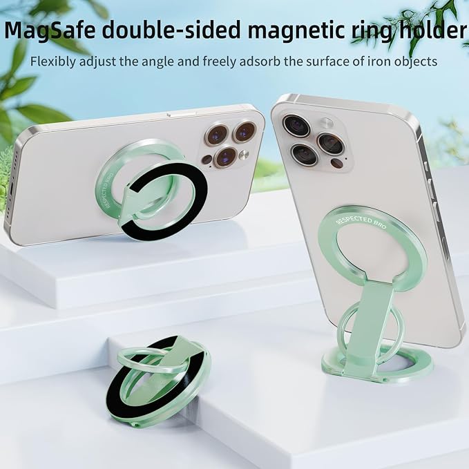 RESPECTED BRO-Magnetic-Phone-Ring-Holder with Dual Rings, Compatible with iPhone 17/16/15/14/13/12, Multifunctional Stand for Office, Gym, Kitchen & All Metal Surfaces, Finger Loop Grip (Light Green)