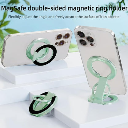 RESPECTED BRO-Magnetic-Phone-Ring-Holder with Dual Rings, Compatible with iPhone 17/16/15/14/13/12, Multifunctional Stand for Office, Gym, Kitchen & All Metal Surfaces, Finger Loop Grip (Light Green)