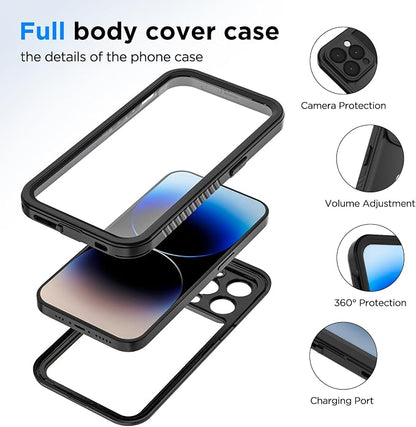 Lanenas for iPhone 14 Pro Case, 14 Pro Waterproof Case with Built-in Screen Protector, Full Body Heavy Duty Phone Case Dustproof Shockproof Case Cover for iPhone 14 Pro 6.1inch Black